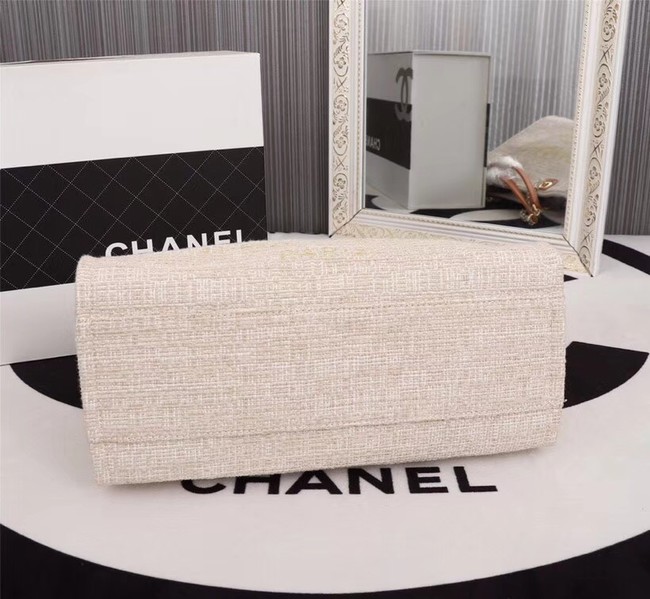 Chanel Canvas Shopping Bag Calfskin & Silver-Tone Metal A23556 creamy