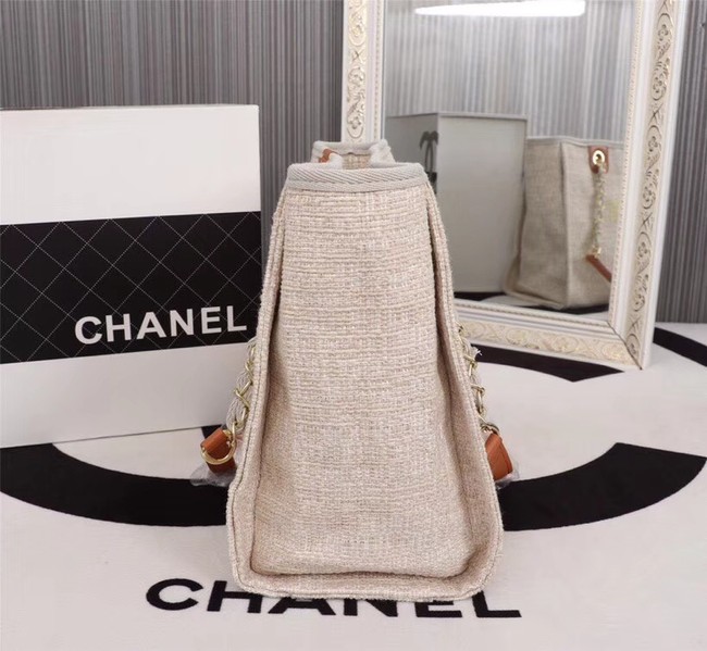 Chanel Canvas Shopping Bag Calfskin & Silver-Tone Metal A23556 creamy