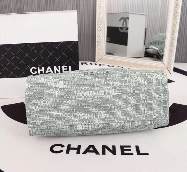 Chanel Canvas Shopping Bag Calfskin & Silver-Tone Metal A23556 green