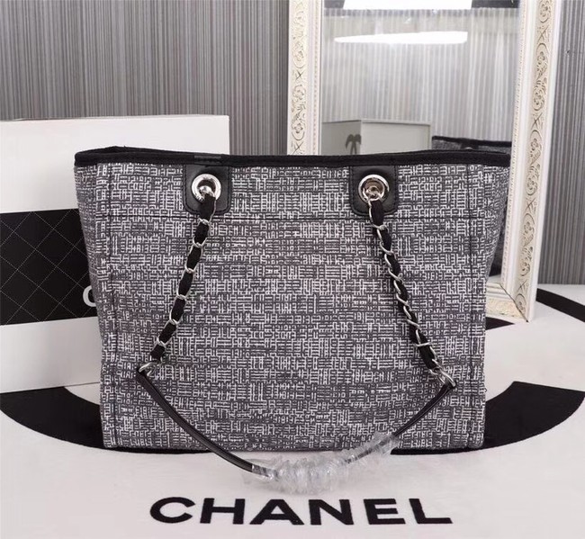 Chanel Canvas Shopping Bag Calfskin & Silver-Tone Metal A23556 grey