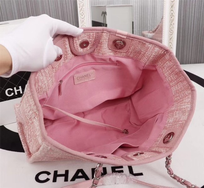 Chanel Canvas Shopping Bag Calfskin & Silver-Tone Metal A23556 pink