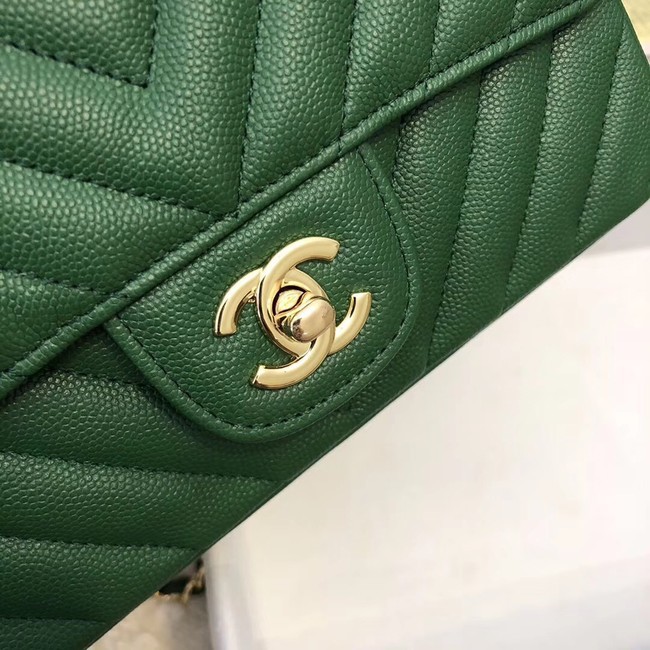 Chanel Small Classic Handbag Grained Calfskin & Gold-Tone Metal A69900 green
