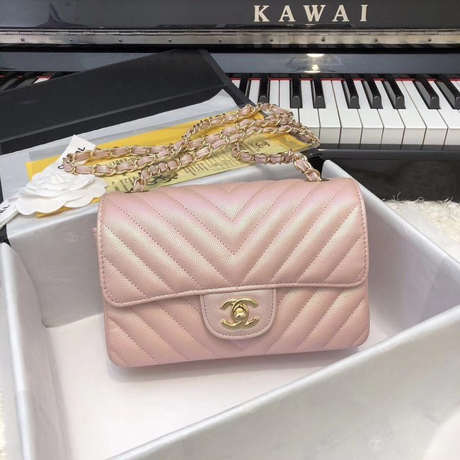 Chanel Small Classic Handbag Grained Calfskin & Gold-Tone Metal A69900 pink