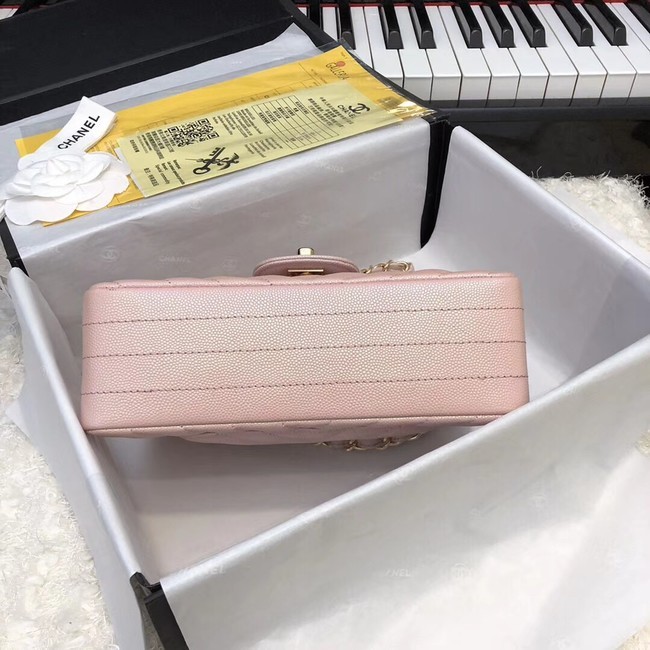 Chanel Small Classic Handbag Grained Calfskin & Gold-Tone Metal A69900 pink