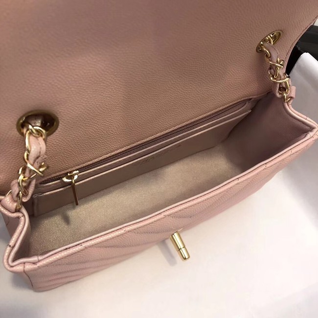 Chanel Small Classic Handbag Grained Calfskin & Gold-Tone Metal A69900 pink