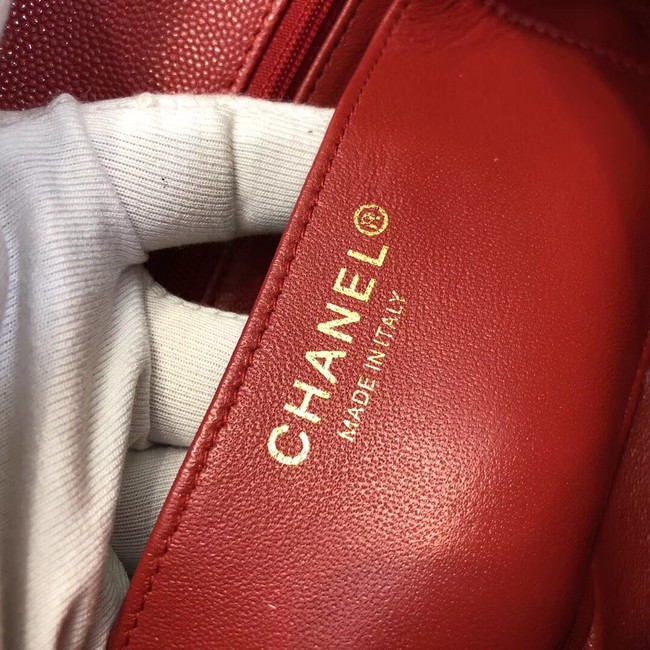 Chanel Small Classic Handbag Grained Calfskin & Gold-Tone Metal A69900 red