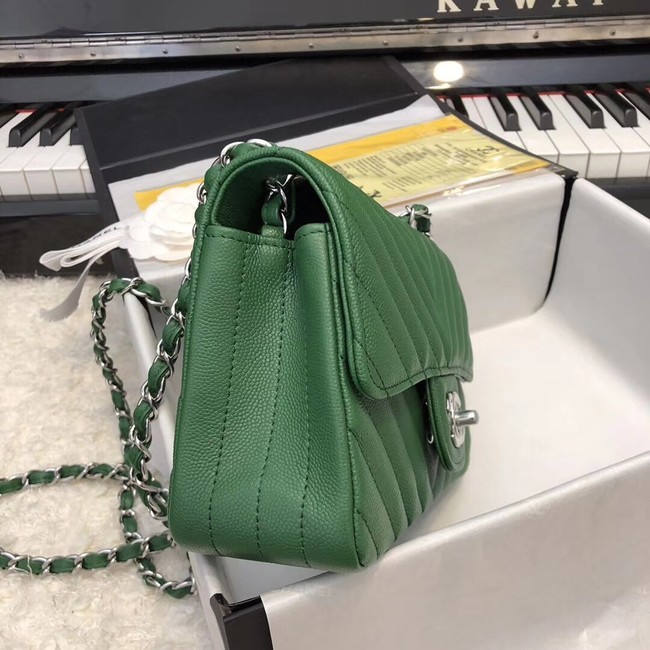 Chanel Small Classic Handbag Grained Calfskin & silver-Tone Metal A69900 green