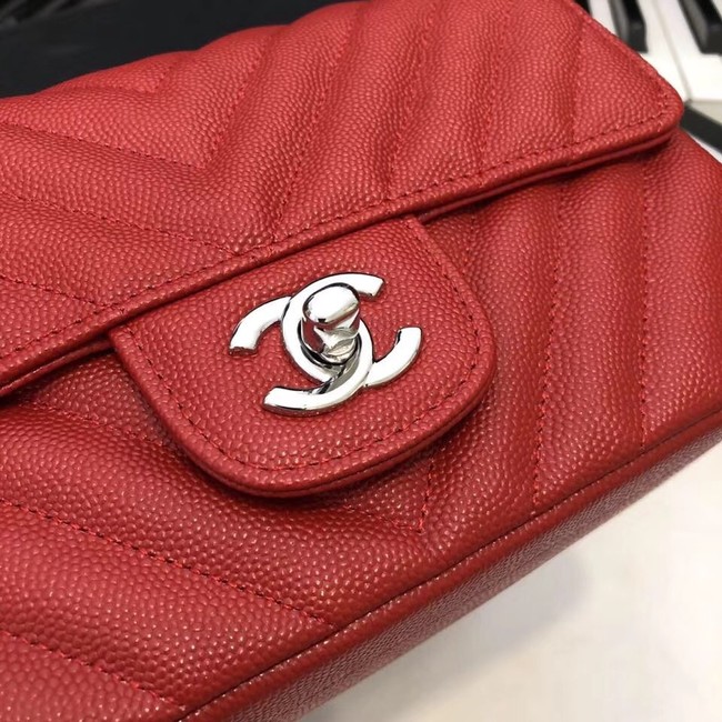 Chanel Small Classic Handbag Grained Calfskin & silver-Tone Metal A69900 red