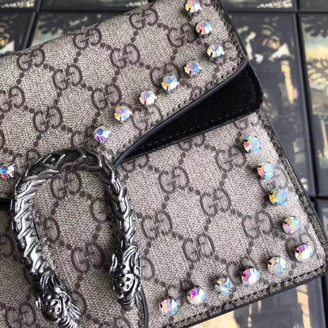 Gucci Dionysus GG Supreme canvas crystal mini bag 421970 black