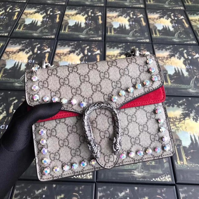 Gucci Dionysus GG Supreme canvas crystal mini bag 421970 red