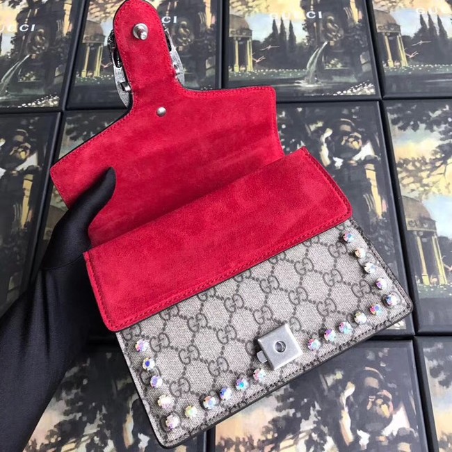 Gucci Dionysus GG Supreme canvas crystal mini bag 421970 red