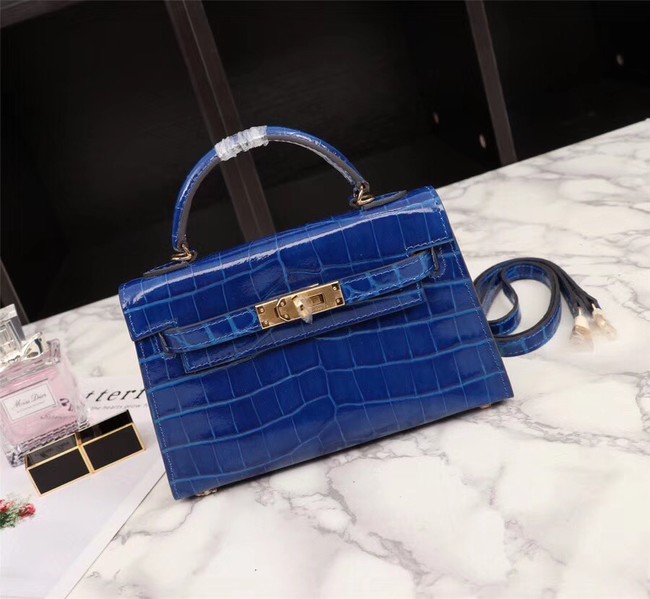 Hermes Kelly 19cm Tote Bag crocodile Leather KL19 blue