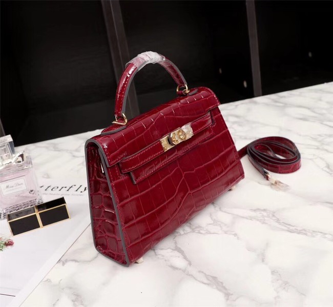 Hermes Kelly 19cm Tote Bag crocodile Leather KL19 fuchsia