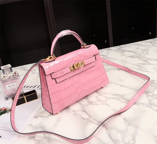 Hermes Kelly 19cm Tote Bag crocodile Leather KL19 pink