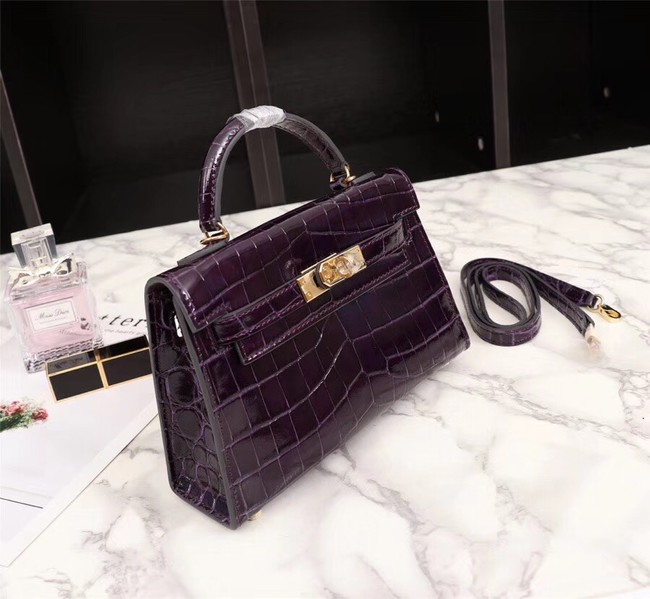 Hermes Kelly 19cm Tote Bag crocodile Leather KL19 purple