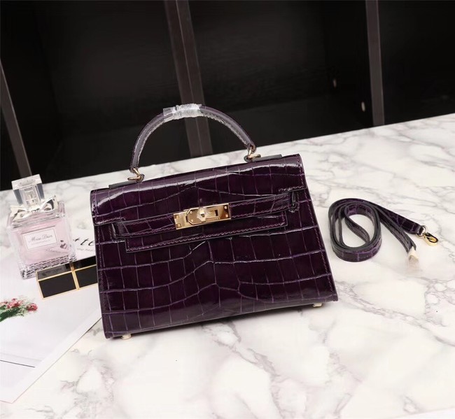 Hermes Kelly 19cm Tote Bag crocodile Leather KL19 purple