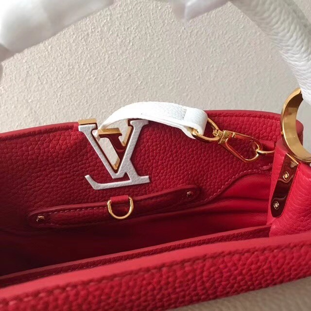 Louis vuitton original taurillon leather Capucines PM M48865 red&white&grey