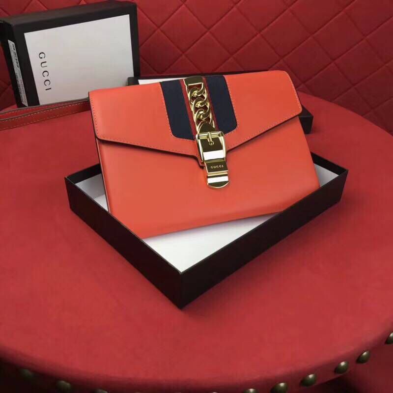 Gucci Calfskin Leather Clutch 477627 Orange