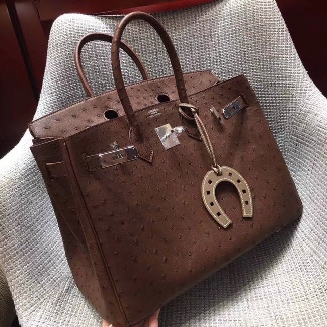 Hermes Real ostrich leather birkin bag BK35 Chocolates