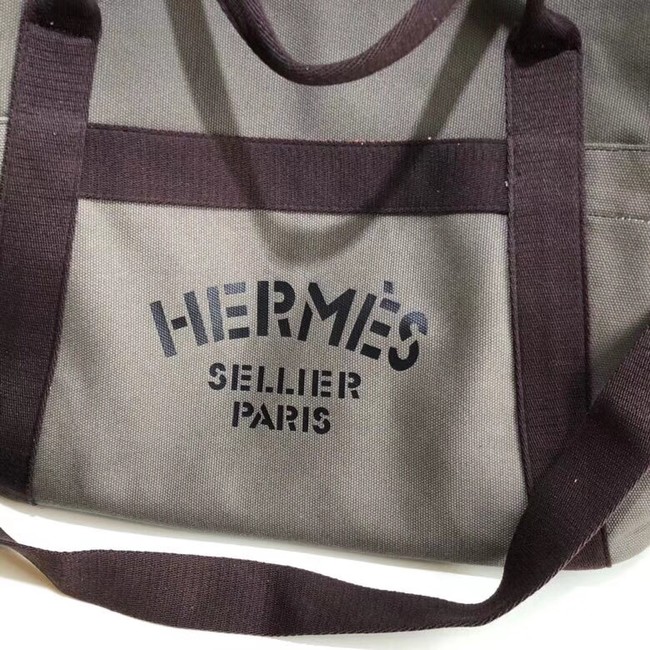 Hermes Canvas Shopping Bag H0734 Khaki