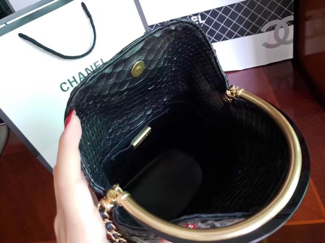 Chanel Bucket Bag Python & Gold-Tone Metal A57861 Black