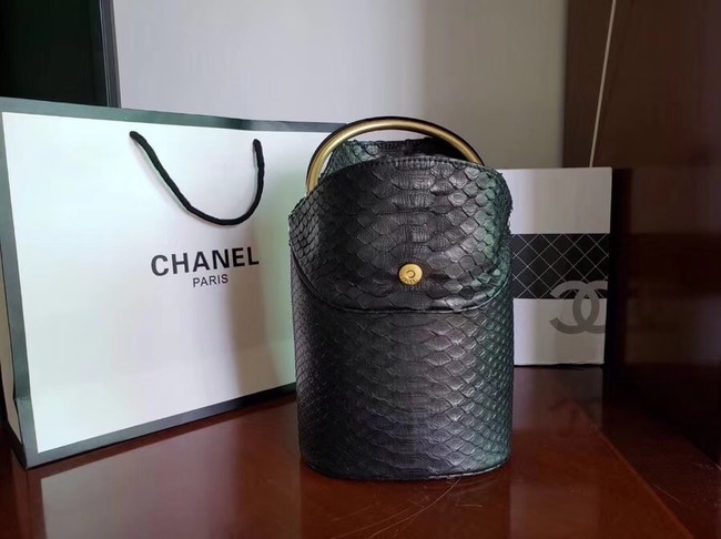 Chanel Bucket Bag Python & Gold-Tone Metal A57861 Black