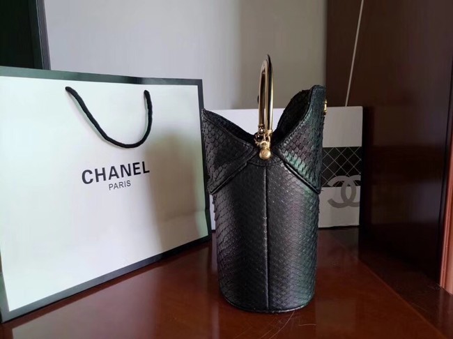 Chanel Bucket Bag Python & Gold-Tone Metal A57861 Black