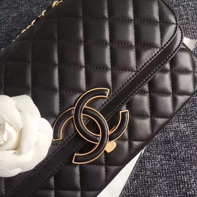 Chanel Flap Bag Lambskin Gold-Tone Metal A57276 Black