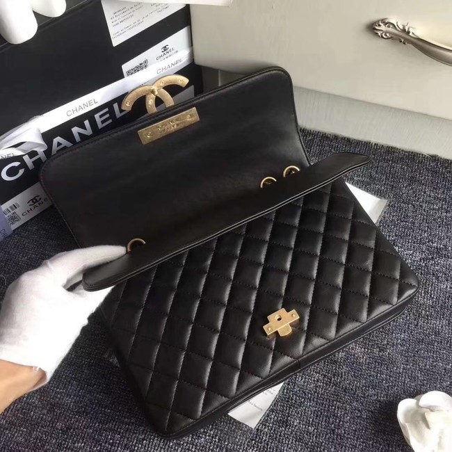 Chanel Flap Bag Lambskin Gold-Tone Metal A57276 Black