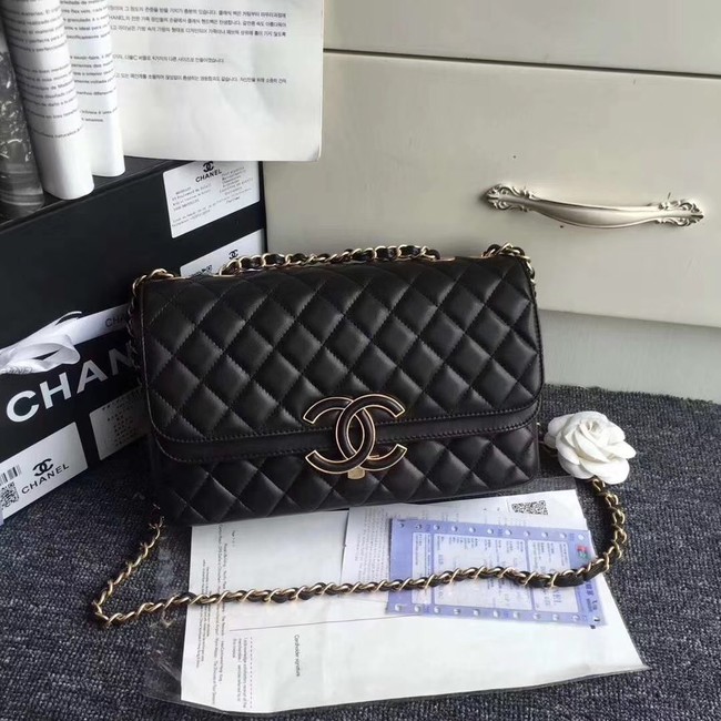Chanel Flap Bag Lambskin Gold-Tone Metal A57276 Black