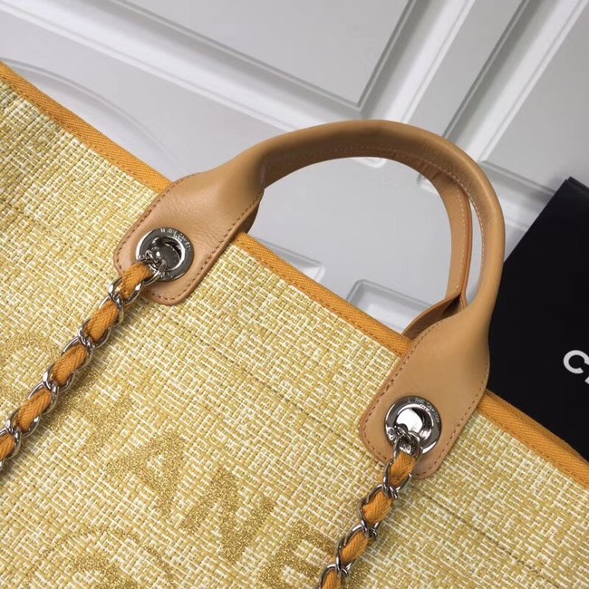 Chanel Original Tote Shopping Bag Canvas Calfskin & Silver-Tone Metal 92298 Yellow