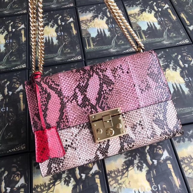 Gucci Padlock medium python shoulder bag 409486 pink