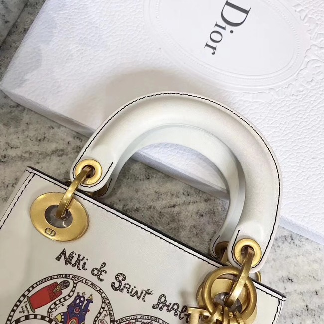 MINI LADY DIOR BAG WITH CHAIN IN WHITE SMOOTH CALFSKIN WITH NIKI DE SAINT PHALLE EMBROIDERY M927