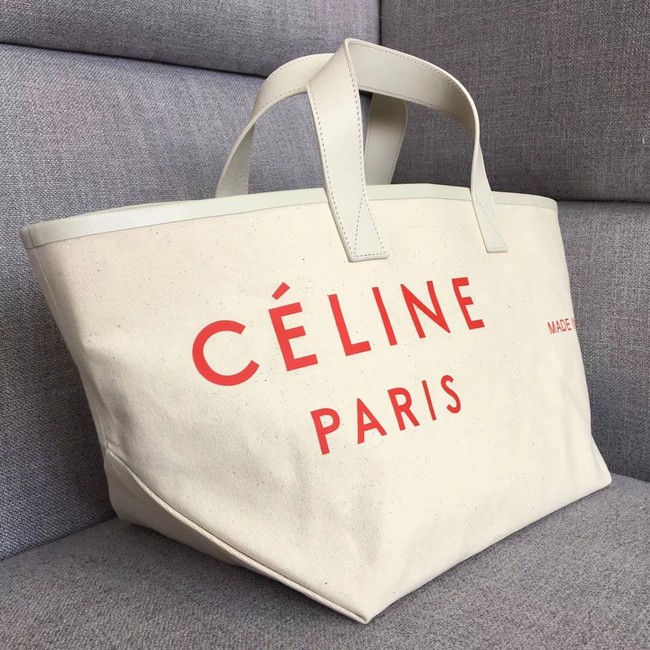 CELINE SMALL MADE IN TOTE IN TEXTIL 83181 WHITE & RED