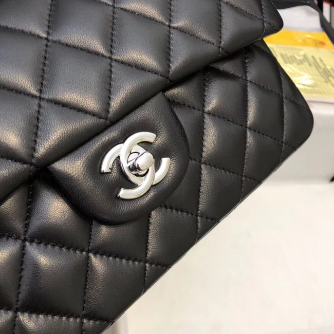 Chanel Small Classic Handbag Sheepskin silver-Tone Metal A01113 black