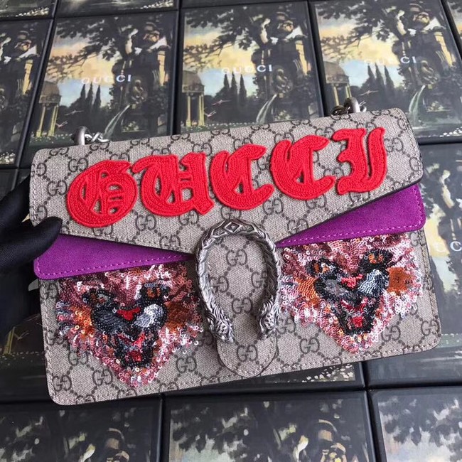Gucci GG Supreme canvas Dionysus small shoulder bag 400249 purple