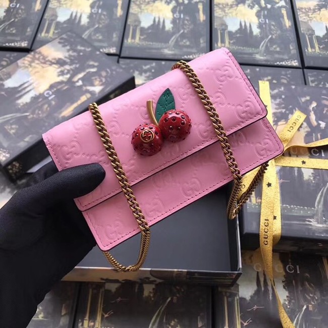 Gucci Signature mini bag with cherries 481291 pink