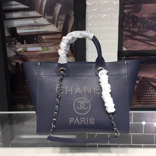 Chanel original Calfskin Leather Tote Bag 78900 Navy Blue
