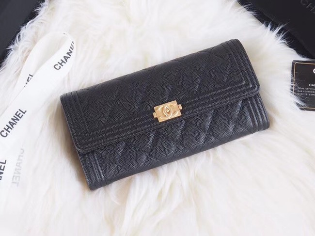 BOY CHANEL Flap Wallet A80286 black gold-Tone Metal