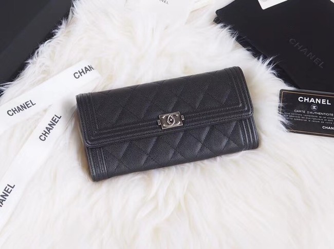 BOY CHANEL Flap Wallet A80286 black silver-Tone Metal