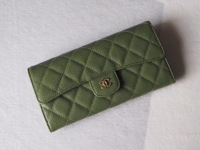 Chanel Classic Flap Wallet A31506 green Gold-Tone Metal