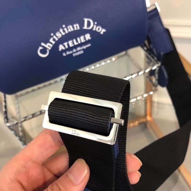Dior Original GRAINED CALFSKIN ROLLER POUCH WITH ATELIER PRINT 1ATPO061 blue