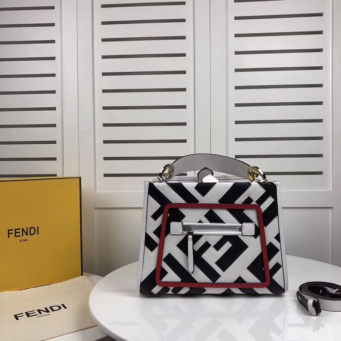 Fendi KAN I LOGO Handbag 8BS087 white&black