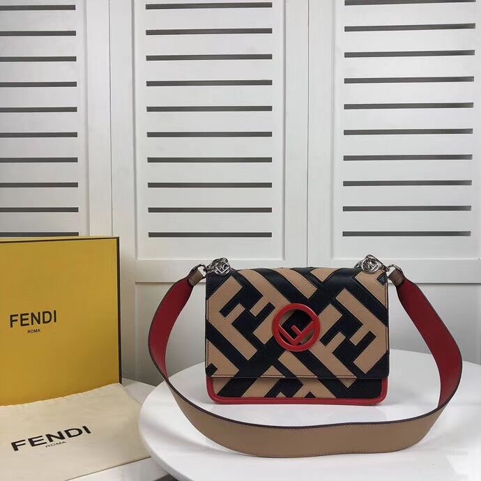 Fendi KAN I LOGO Handbag 8BS089 black&pink