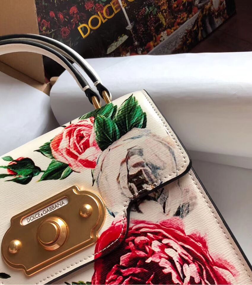 Dolce & Gabbana SICILY Chrysanthemum Calfskin Tote Bags 5588-1 white