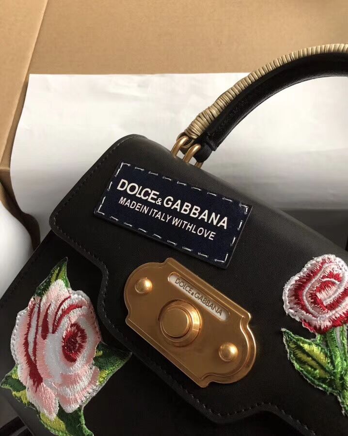 Dolce & Gabbana SICILY Chrysanthemum Calfskin Tote Bags 5588-2black