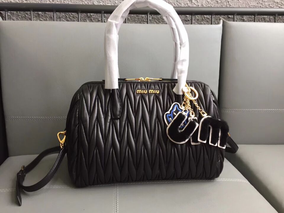 Miu Miu Matelasse Nappa Leather Top-handle Bags 5BB033 black