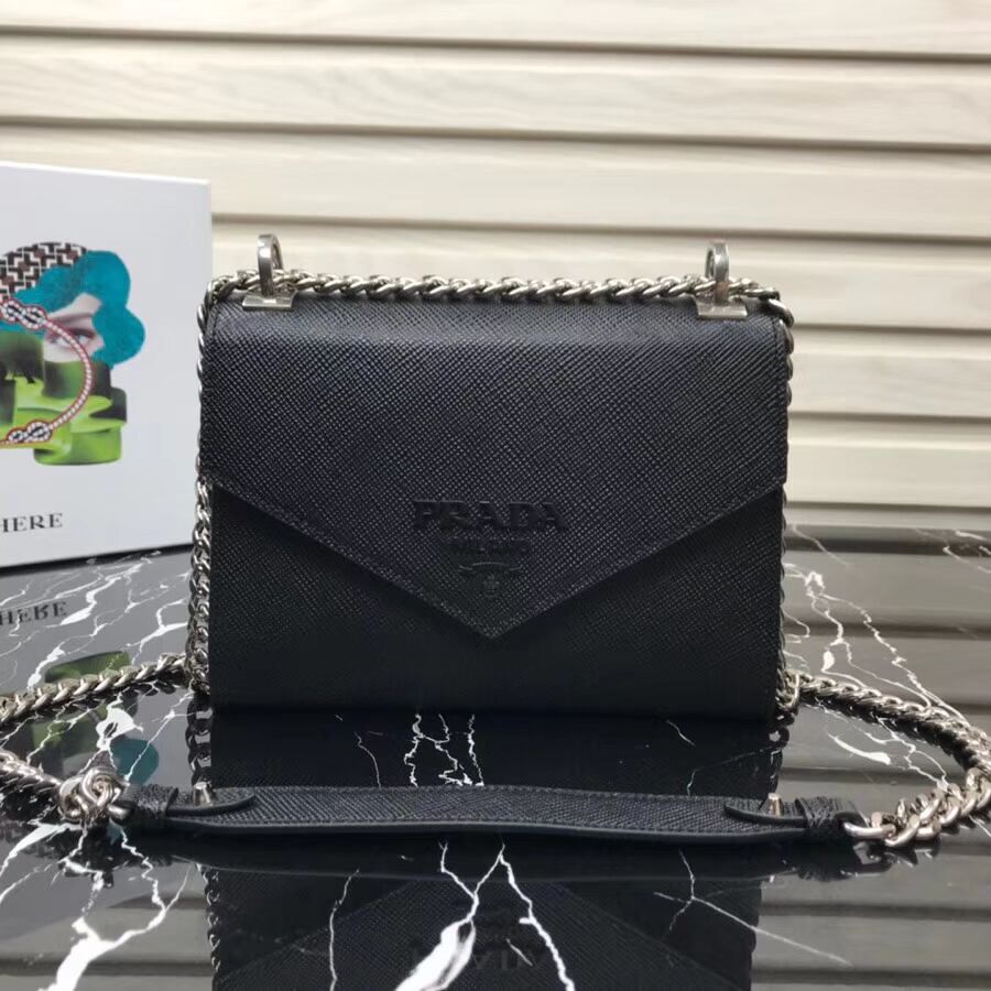 Prada Monochrome Saffiano leather bag 1BD127 black