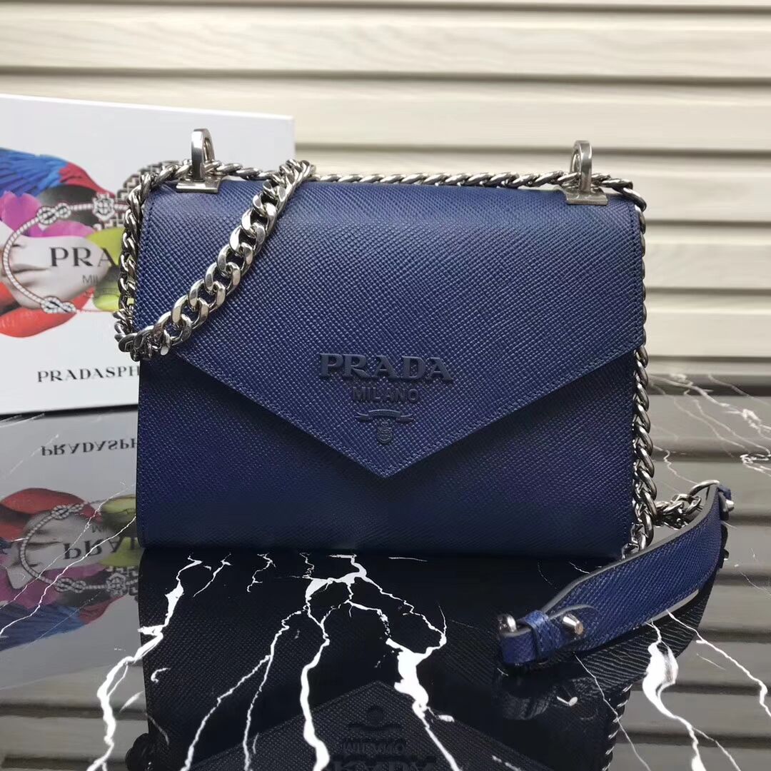 Prada Monochrome Saffiano leather bag 1BD127 blue