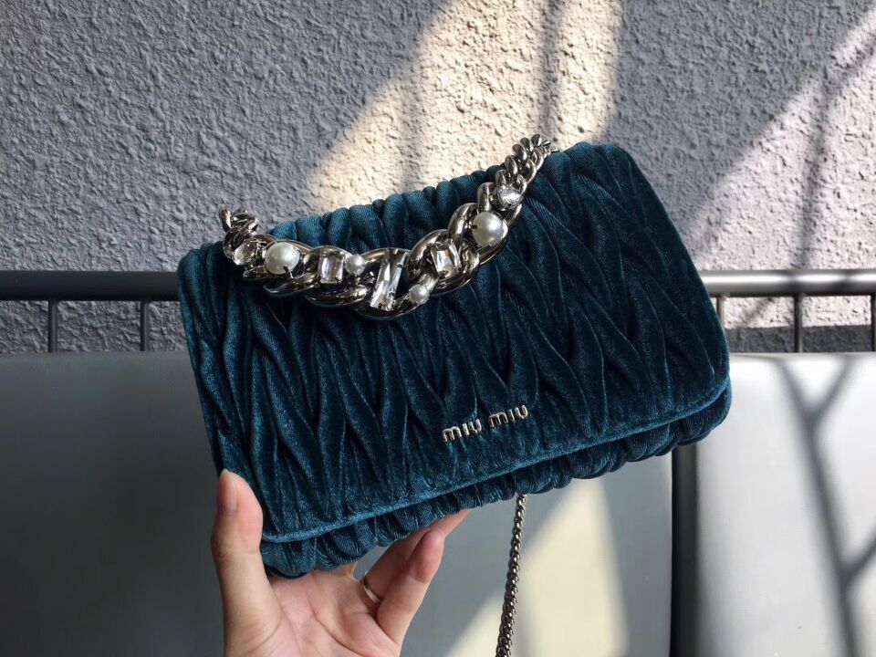 miu miu velvet Leather Flap Shoulder Bag 5BD041 blue